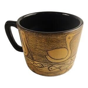 VTG Vesa Ecuador Singed Organ Black Birds Potter Cup Handmade & Hand Painted